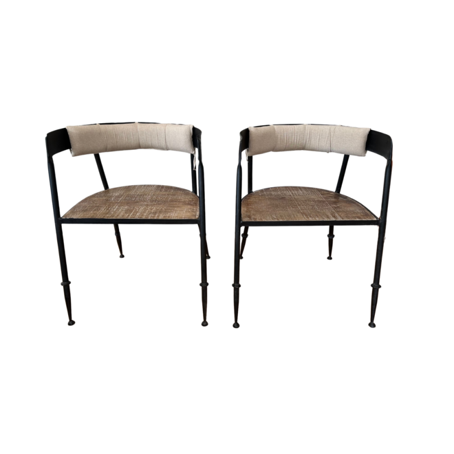 Black Metal Chair with Back Cushion & Wood Seat