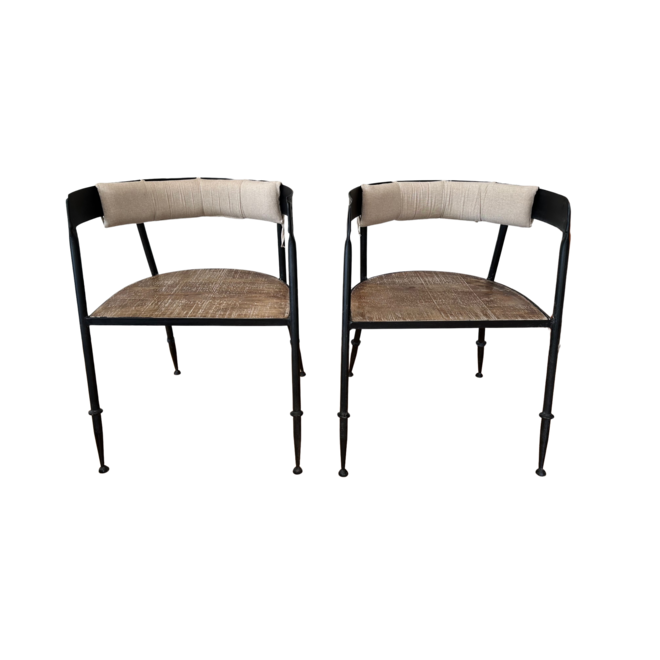 Black Metal Chair with Back Cushion & Wood Seat