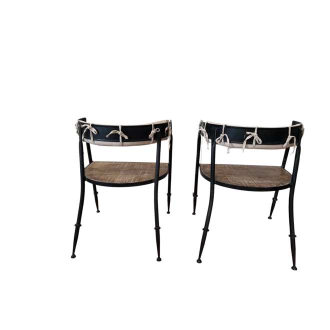 Black Metal Chair with Back Cushion & Wood Seat