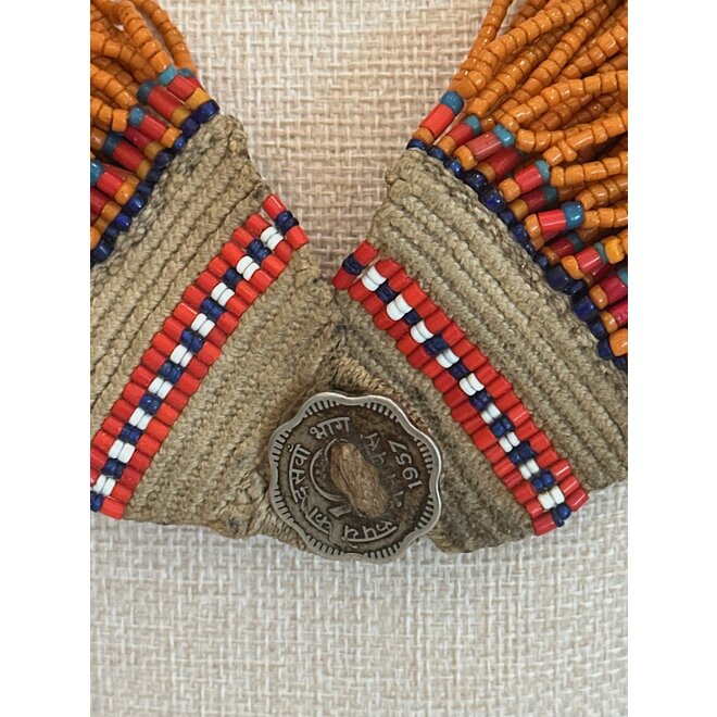 Vintage 84 Strand Tribal Necklace with Orange Glass Beads
