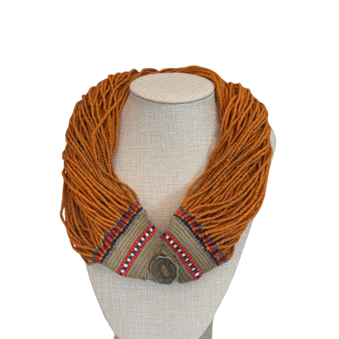 Vintage 84 Strand Tribal Necklace with Orange Glass Beads