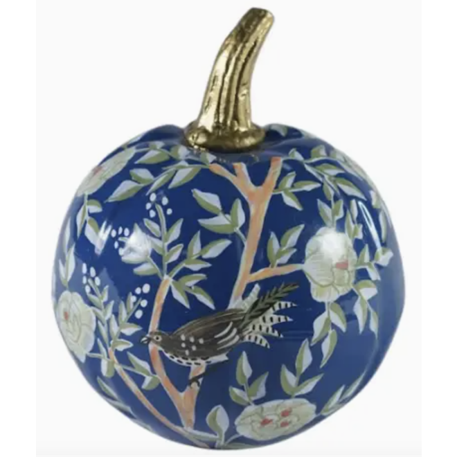 Blue Chinoiserie Tole Pumpkin XS