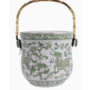 Green & White Chinoiserie Bamboo Handle Ice Bucket