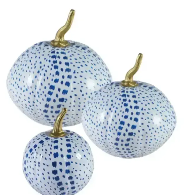 White Pumpkin with Blue Dots - Medium