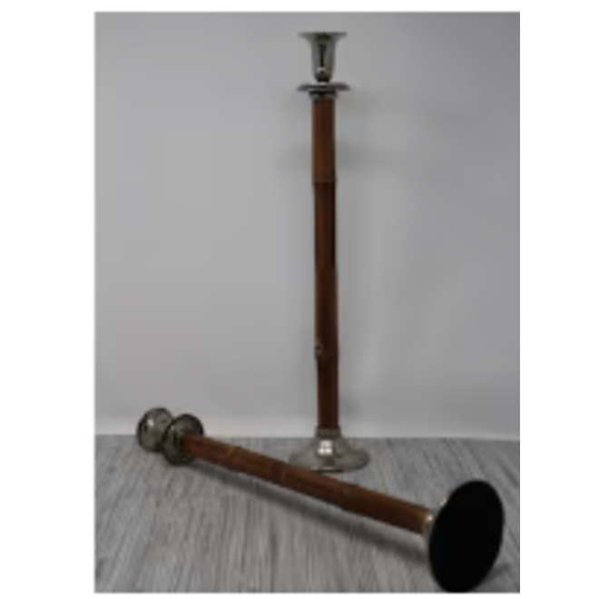 Vintage Pair of Nickel and Bamboo Candlesticks
