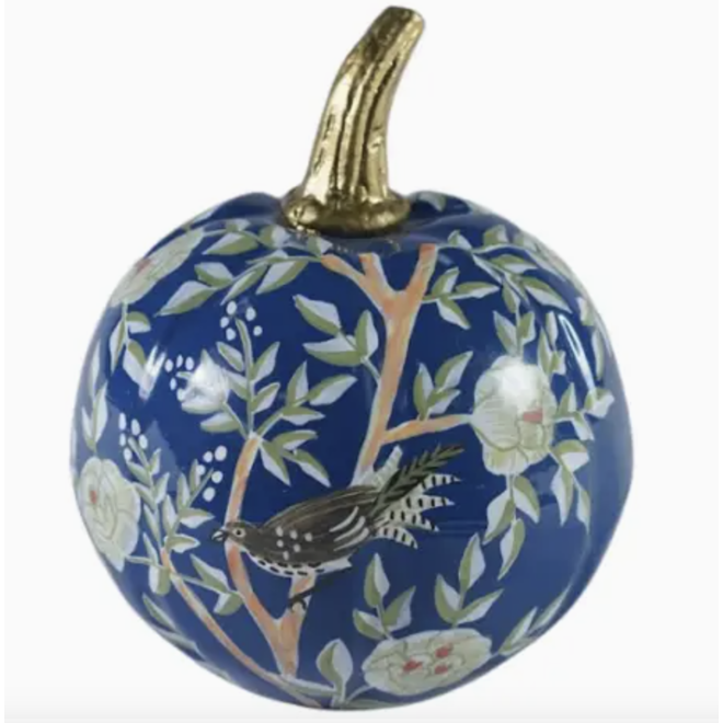 Extra Small Blue Chinoiserie Tole Pumpkin