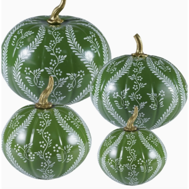 Extra Small Green with White Trellis Tole Pumpkin