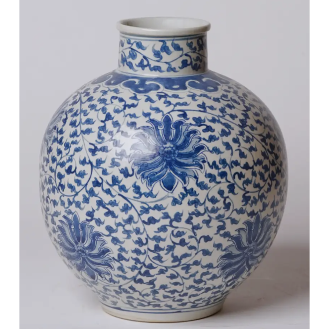 Blue & White Porcelain Scroll Globe Vase