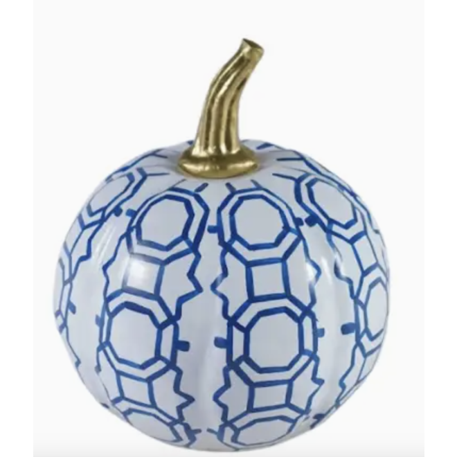 Extra Small White Pumpkin with Blue Trellis