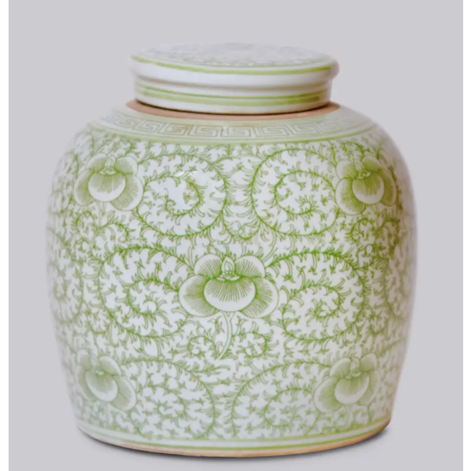 Green & White Porcelain Scrolling Peony Jar