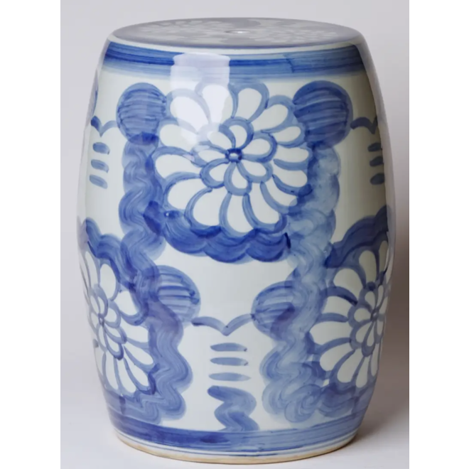 Blue & White Porcelain Floral Garden Stool