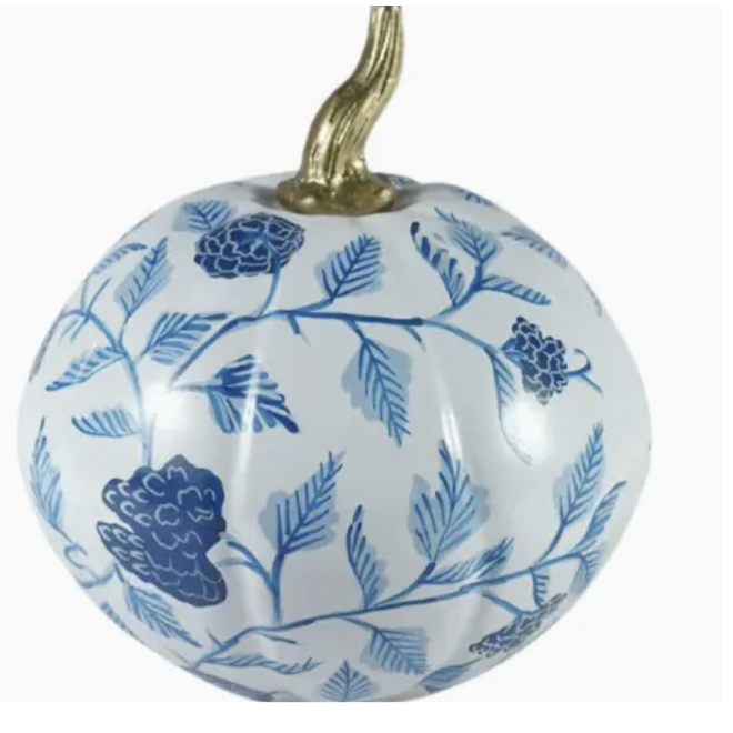 Medium White Pumpkin with Blue Floral