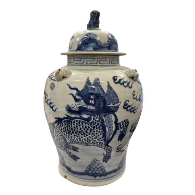 Large Blue and White Ginger Jar with Dragon Motif