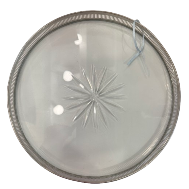 Round Glass Tray with Star Etching and Silver Rim