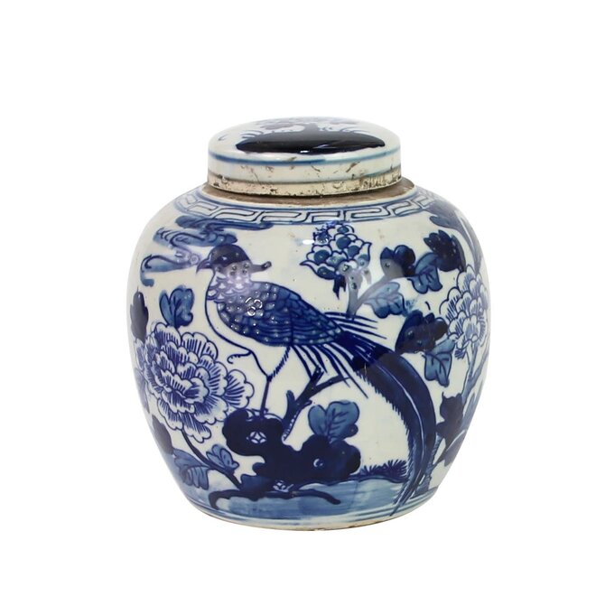 Blue and White Mini Jar Pheasant with Peony
