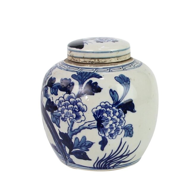 Blue and White Mini Jar Pheasant with Peony
