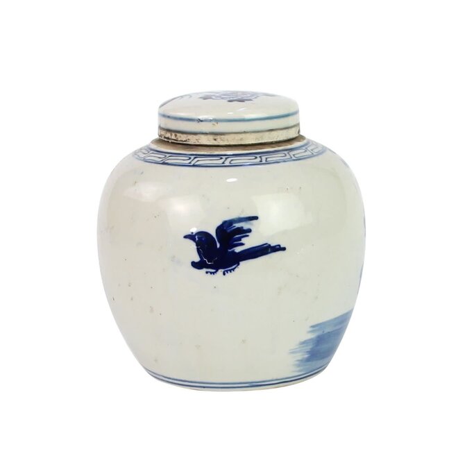 Blue and White Mini Jar Pheasant with Peony