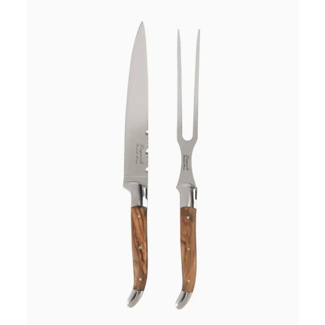 Laguiole Olivewood Carving Knife and Fork Set