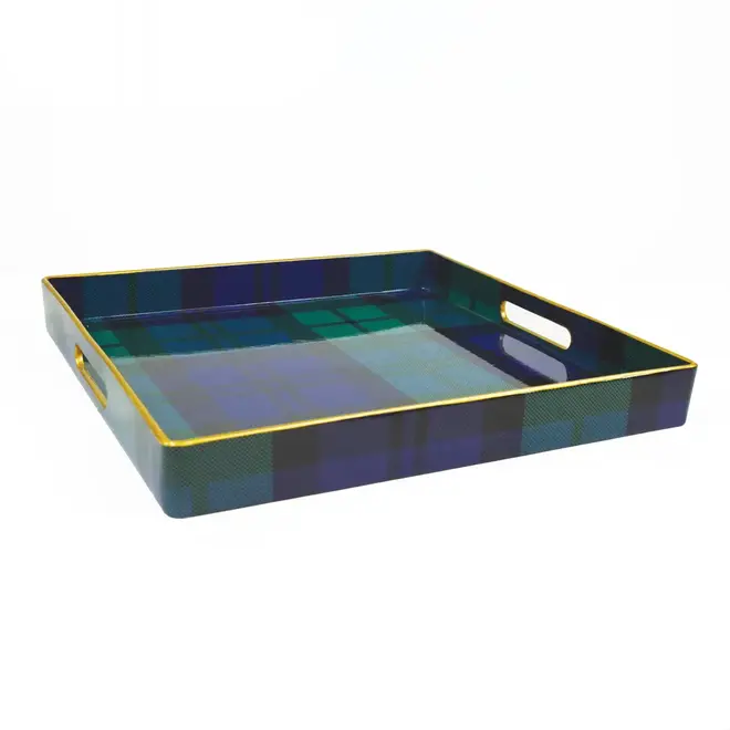 Black Plaid Square Tray
