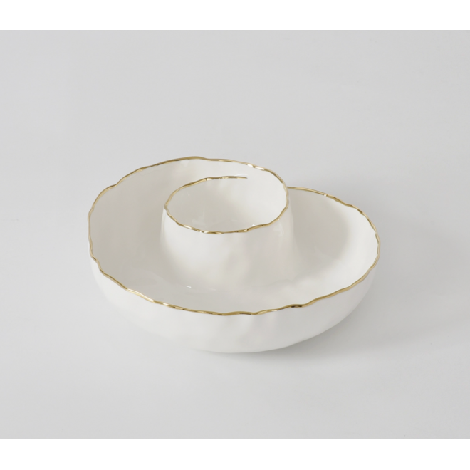 White Chip and Dip Bowl with Gold Trim