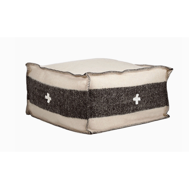 Swiss Army Pouf 24x24x13 Cream/Black - Unstuffed