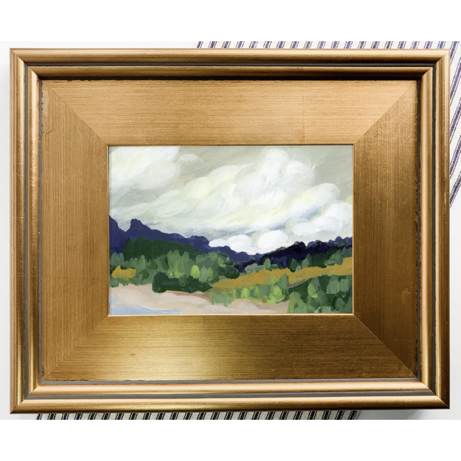 Autumn Coastal Landscape Painting in Navy and Ochre - 8x10