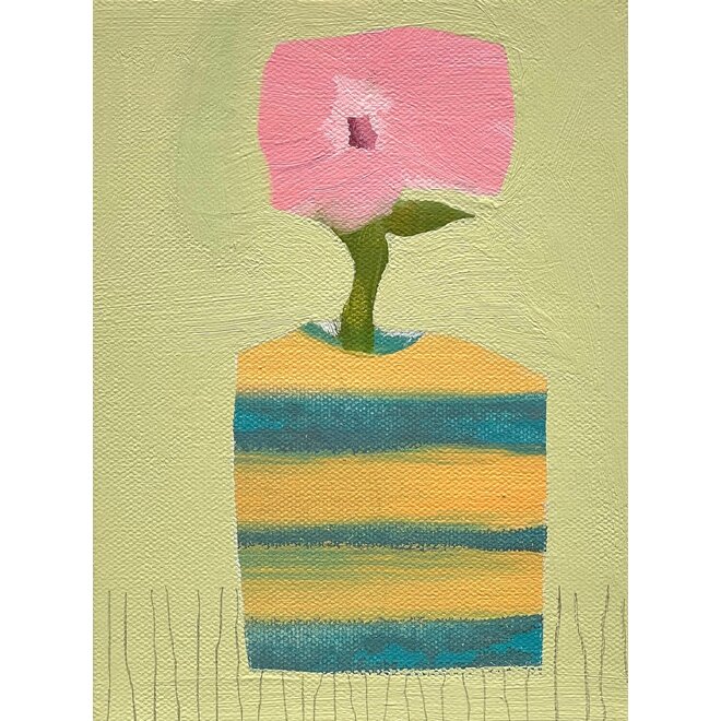 Striped Vessel with Pink Petunia on Canvas