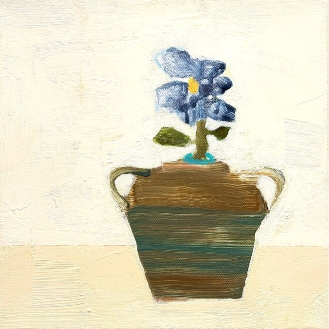 French Pottery with Blue Flower on Canvas