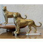 Vintage Brass Cheetah Leopard Sculptures on Lucite Bases Pair