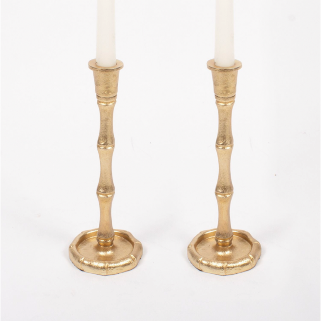 Pair of Gold Bamboo Candlesticks - Small