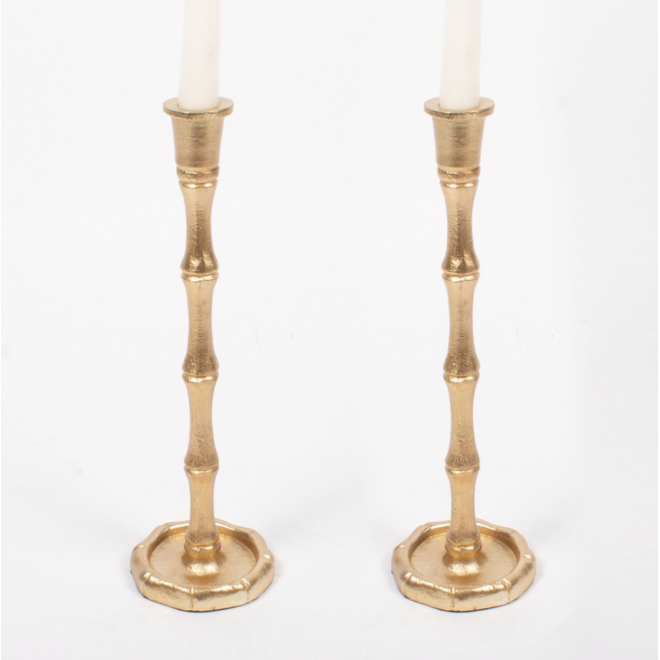 Pair of Gold Bamboo Candlesticks - Large
