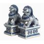Pair of Mini Blue and White Foo Dogs