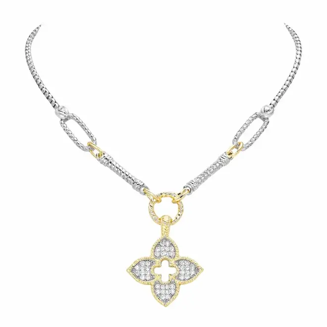 Silver & Gold CZ Clover Necklace
