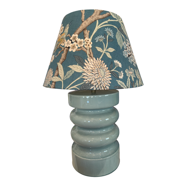 Spa Blue Lamp with Hydrangea Bird Shade