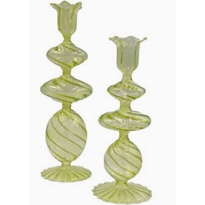 Green Glass Candlestick - Set of 2 (Large)