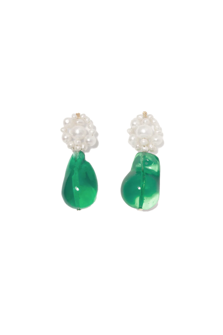 COMPLETED WORKS GREEN DROP AND PEARL EARRINGS