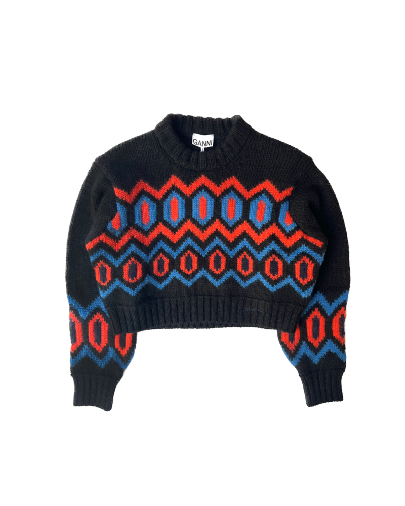 GANNI CHUNKY GRAPHIC WOOL CROPPED SWEATER