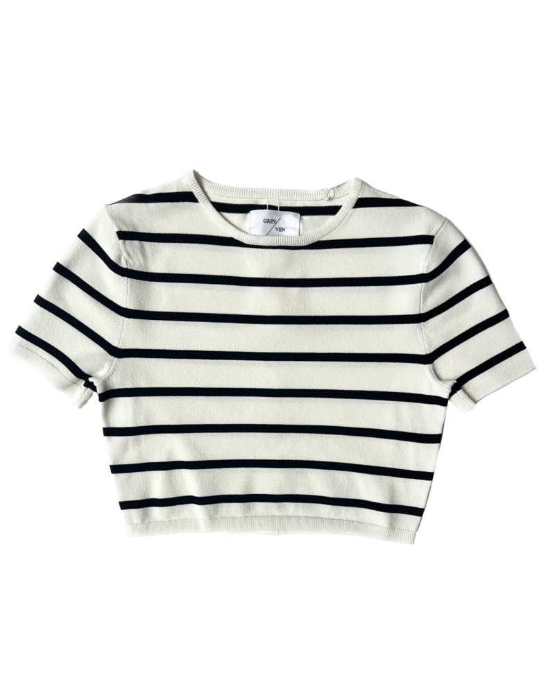 GREY/VEN GINA CROPPED STRIPED TEE - Poole Shop