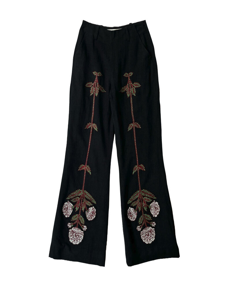 ALIX OF BOHEMIA CHARLIE BLACK BLOOM EMBROIDERED PANT