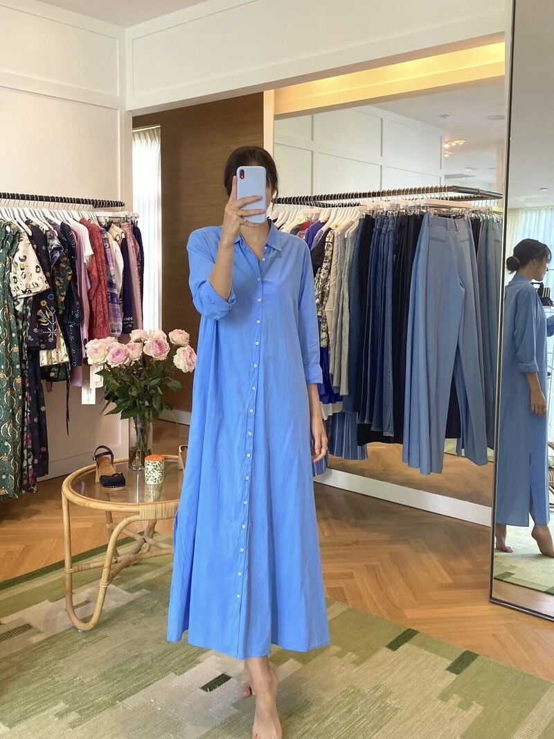 Equipment Alexis Long-Sleeve Silk Shirt Dress - Blue