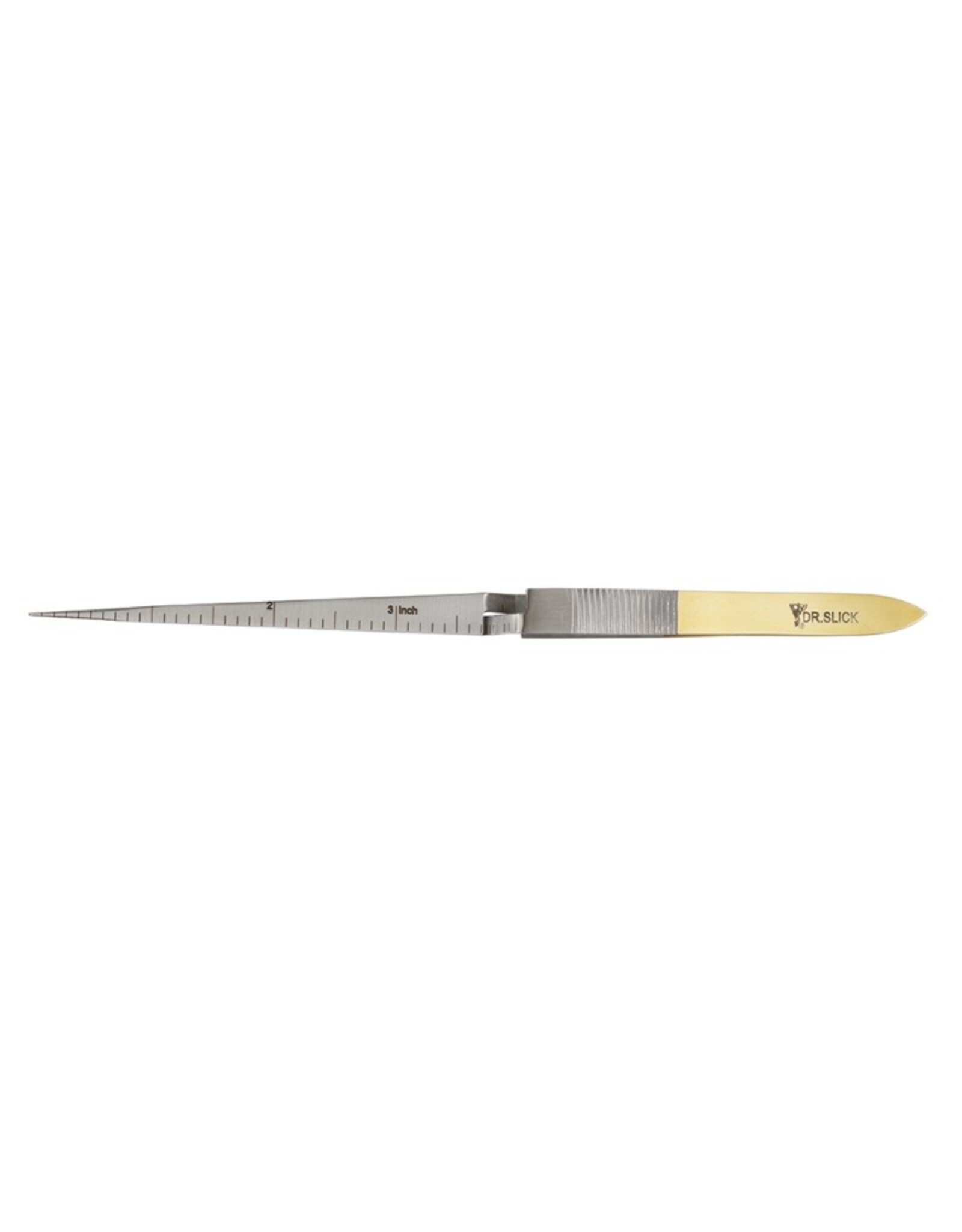 DR. SLICK Dubbing Loop Tweezer, 7.25", Self Closing, Inch and Centimeter Scale, Gold & Satin, Straight