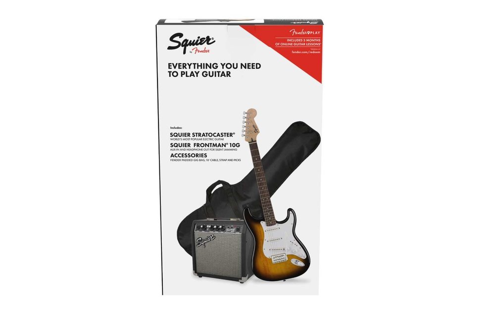 Squier Stratocaster Pack, Laurel Fingerboard, Brown Sunburst w/ Gig Bag & Frontman 10G