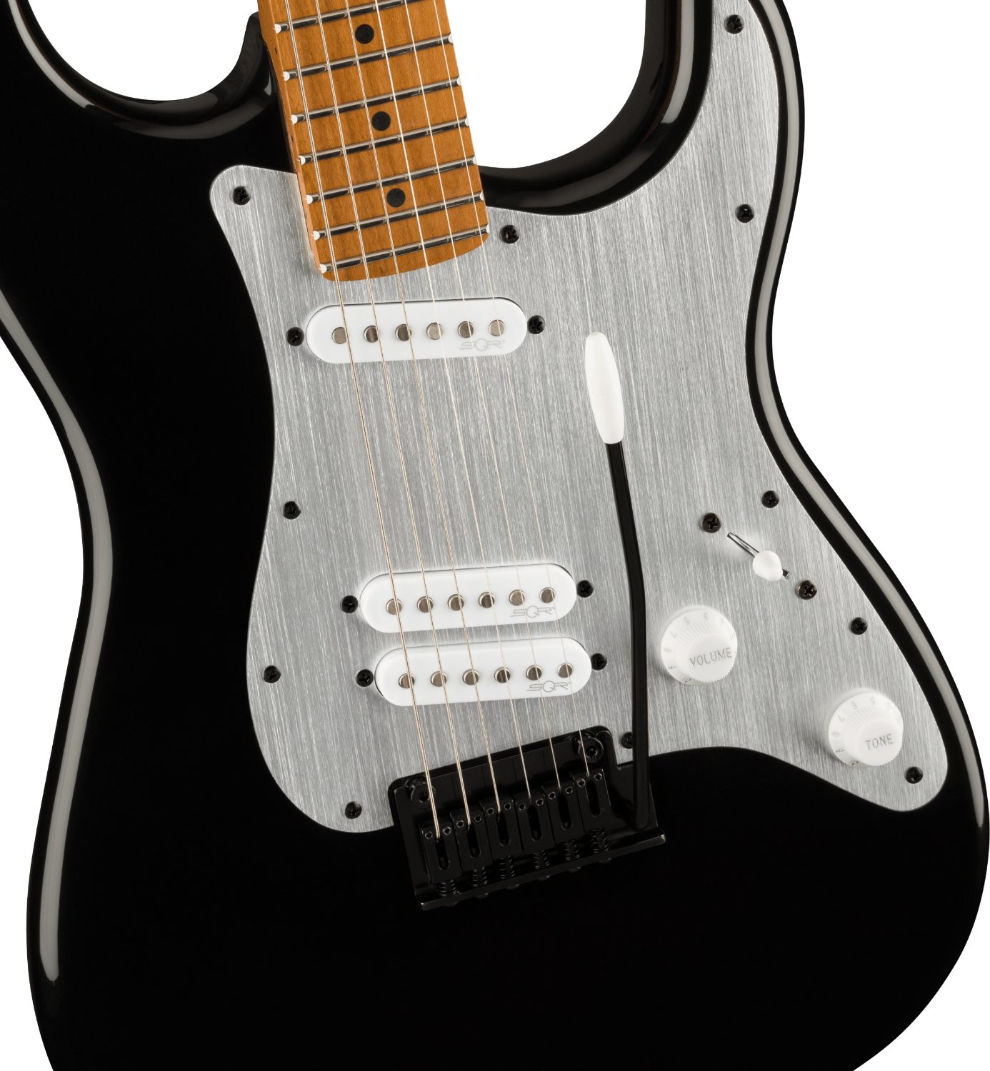 black and silver electric guitar