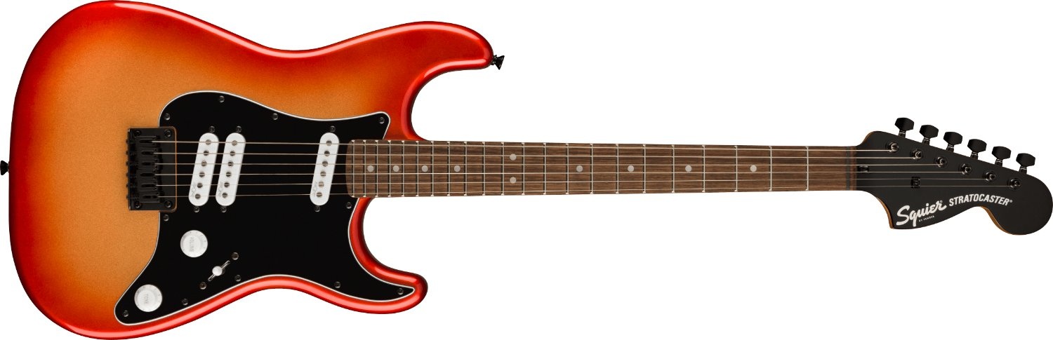 red fender stratocaster with black pickguard