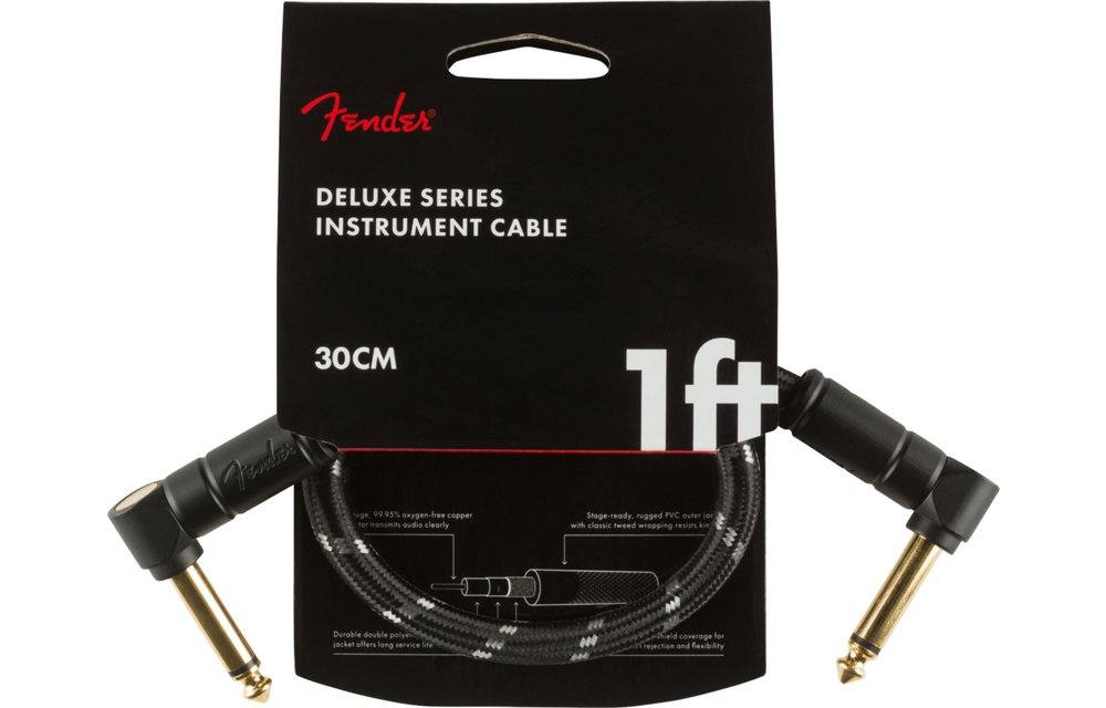 Fender Deluxe Series Instrument Cable, Angle/Angle, 1', Black Tweed