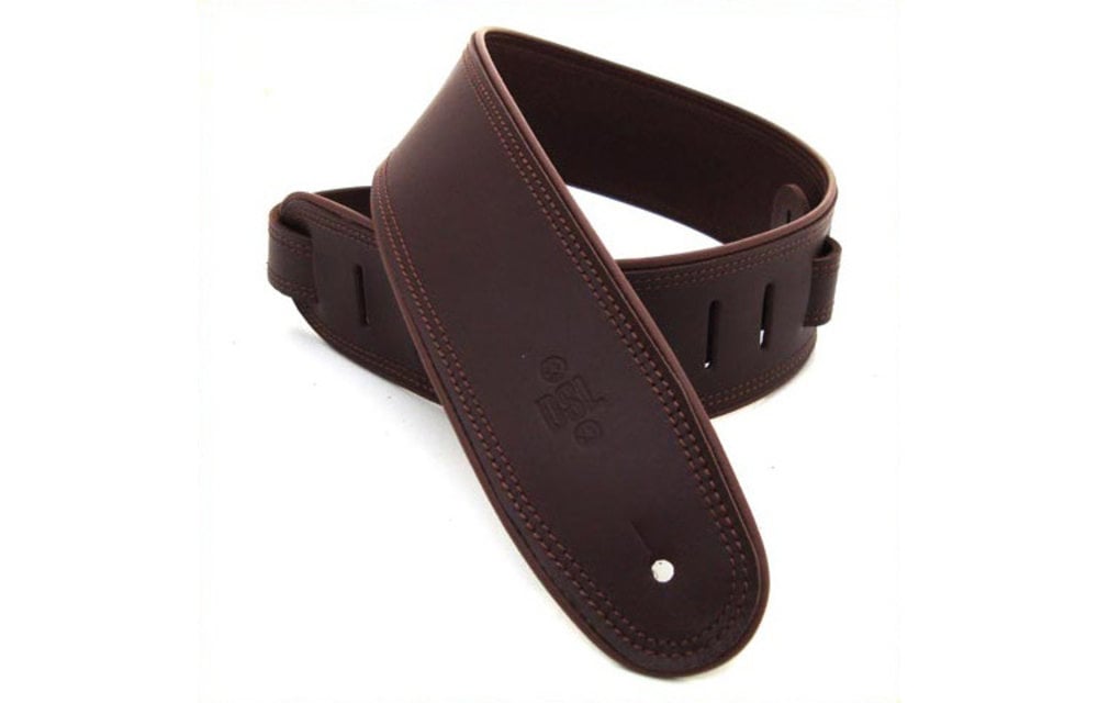 DSL Guitar Strap, 2.5" Leather, Rolled Edge Saddle Brown/Brown