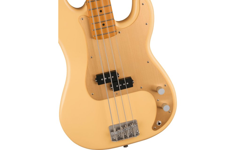 Squier 40th Anniversary Precision Bass, Vintage Edition, Maple Fingerboard, Gold Anodized Pickguard, Satin Vintage Blonde