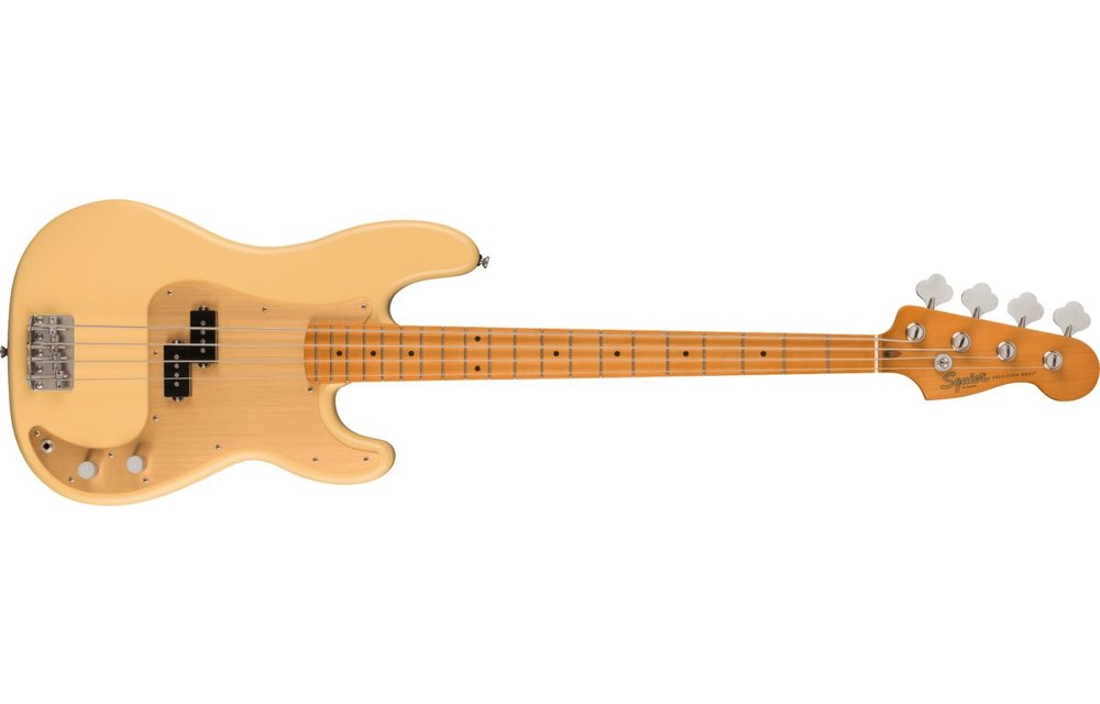 Squier 40th Anniversary Precision Bass, Vintage Edition, Maple Fingerboard, Gold Anodized Pickguard, Satin Vintage Blonde