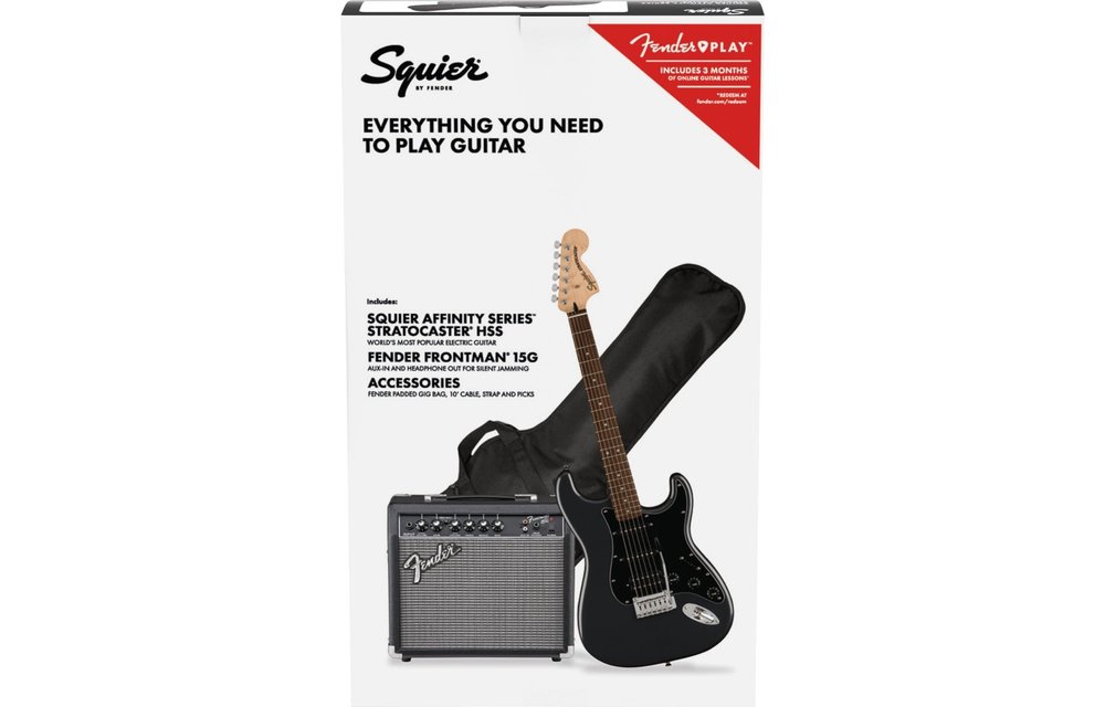 Squier Affinity Series Stratocaster HSS Pack, Laurel Fingerboard, Charcoal Frost Metallic, Gig Bag, 15G