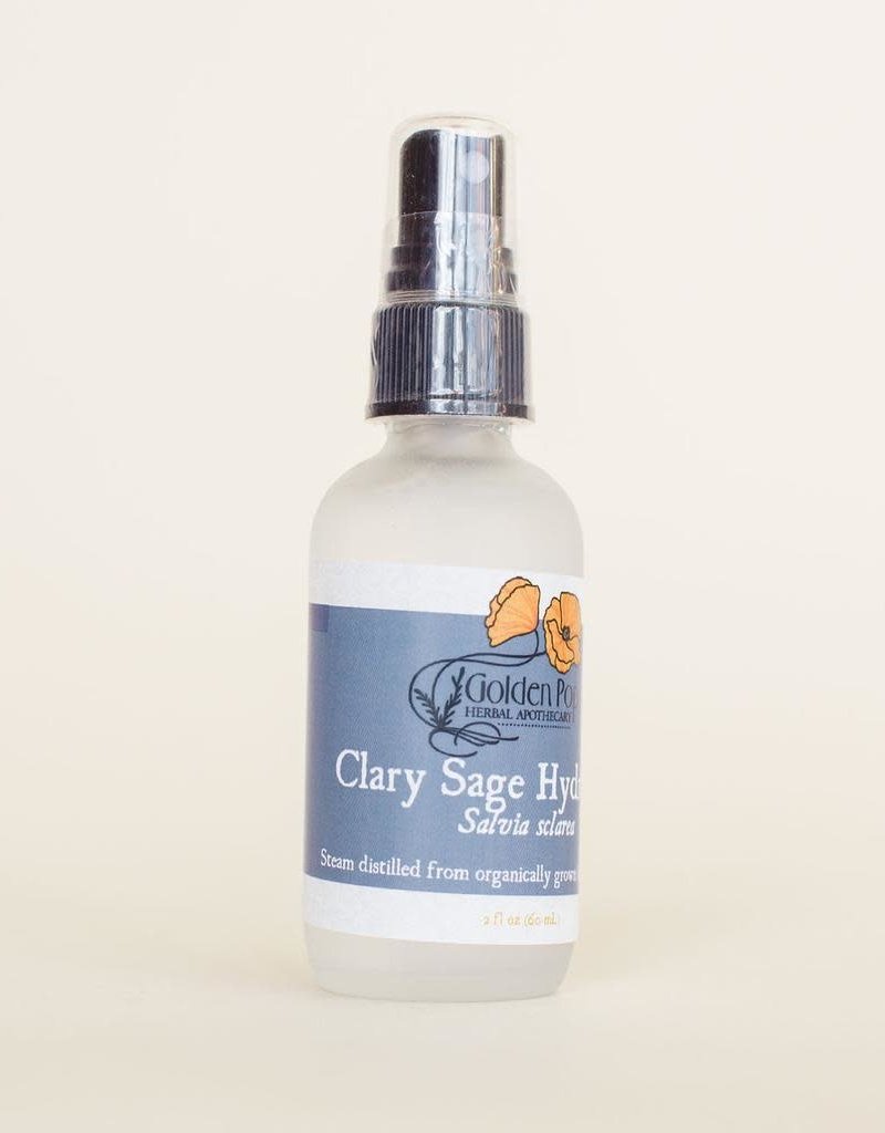 Golden Poppy Herbs Clary Sage Hydrosol, Organic 2oz Mister